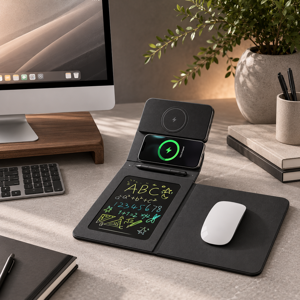 LuxeFold™ 4-in-1 Foldable Wireless Charging Desk Mat