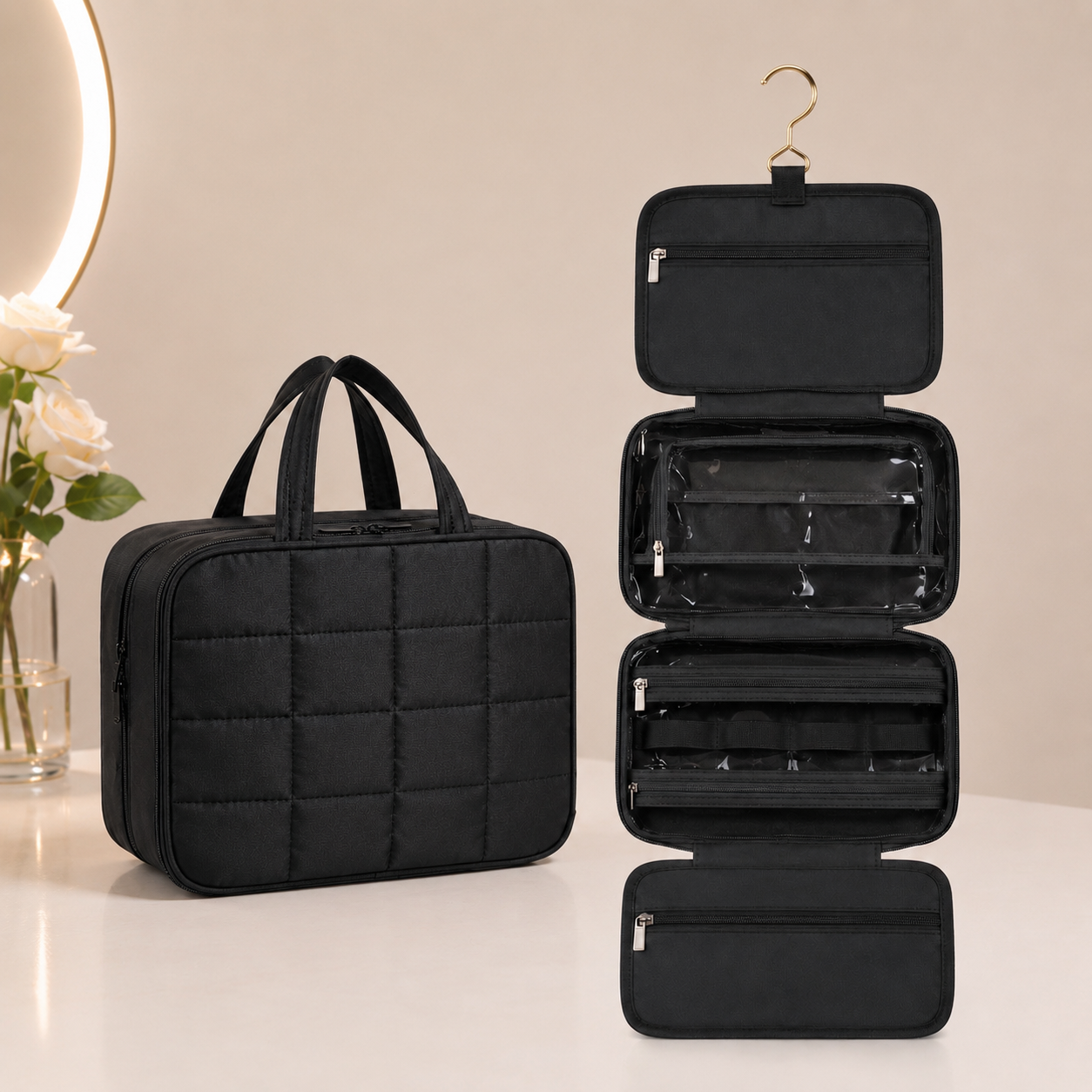 LuxeFold™ Hanging Travel Beauty Organizer