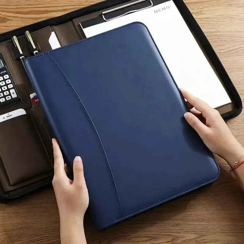 LuxeFold™ Executive Leather Portfolio with Calculator