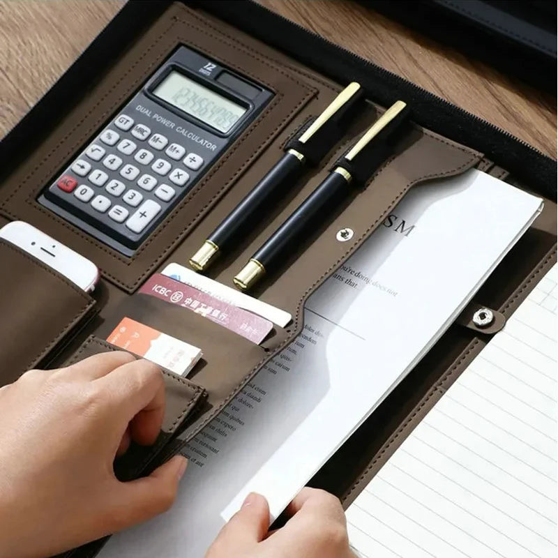 LuxeFold™ Executive Leather Portfolio with Calculator